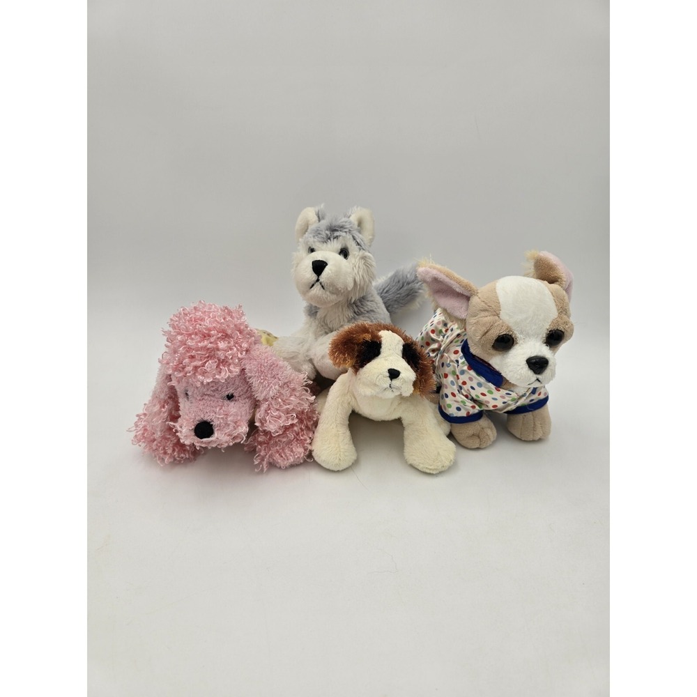 Lot Of 4 Plush Dogs 3 Webkinz Poodle Husky Chihuahua 1 Lil Kinz & Clothes Pj's